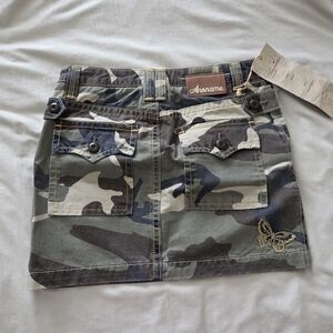 Anoname Camouflage Mini Skirt with Yellow Stitching Size 26